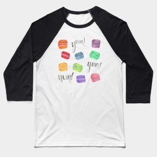 Yum! Rainbow Macarons Watercolor Illustration Baseball T-Shirt